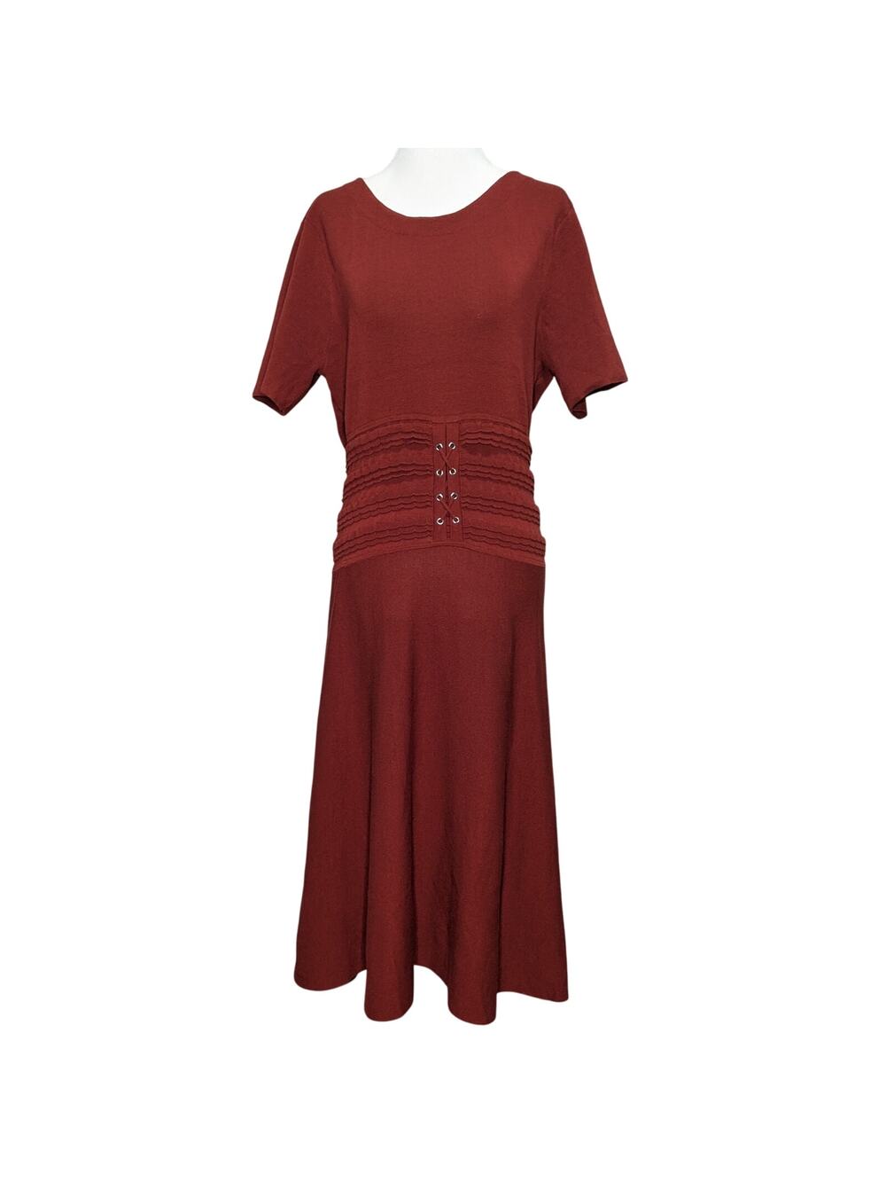 Antonio Melani Red Ruffle Waist Cottagecore Fit & Flare Short Sleeve Dress Large